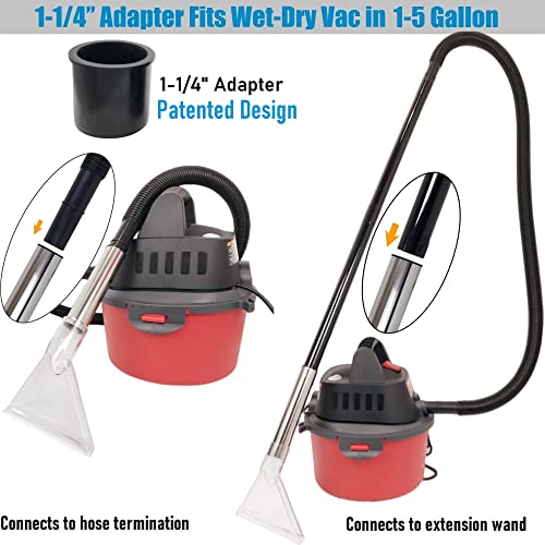 Happy Tree Shop Vac Extractor Attachment with 1-1/4" and 1-7/8" Adapters for Upholstery & Carpet Cleaning and Auto Detailing, Large 7-1/2" Clear Accessory for 1-9 Gallon Wet-Dry Vacuum Cleaners