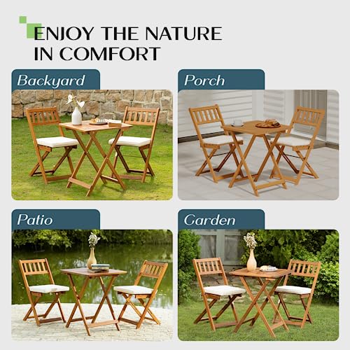 IDZO, Square Table Heavy Duty 400lbs Capacity Patio Bistro Set 3 Piece Outdoor, Folding Chairs w/Cushion