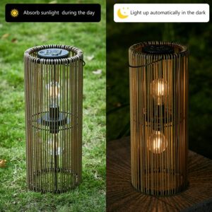 GIBMIDSER Solar Lanterns Outdoor Waterproof Hanging Rattan Weaving Solar Garden Lanterns Solar Powered with Handle,Decorative Retro Rattan Solar Lights for Garden / Yard / Patio / Porch.