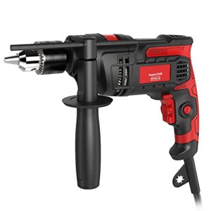 hammer drill 850w impact drill 1/2-inch 7 amp corded drill with variable speed 0-3000rpm, hammer and drill 2 functions in 1 for steel, concrete, drilling wood, plastic drilling
