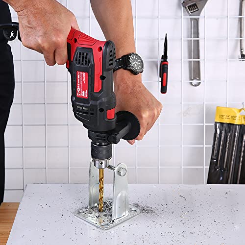 Hammer Drill 850W Impact Drill 1/2-Inch 7 Amp Corded Drill with Variable Speed 0-3000RPM, Hammer and Drill 2 Functions in 1 for Steel, Concrete, Drilling Wood, Plastic Drilling