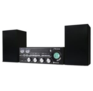 victor milwaukee 50 watt desktop bluetooth stereo system with cd/mp3 player, fm radio, functioning vu meters, and detached stereo speakers, black