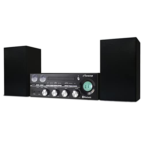 VICTOR Milwaukee 50 Watt Desktop Bluetooth Stereo System with CD/MP3 Player, FM Radio, Functioning VU Meters, and Detached Stereo Speakers, Black