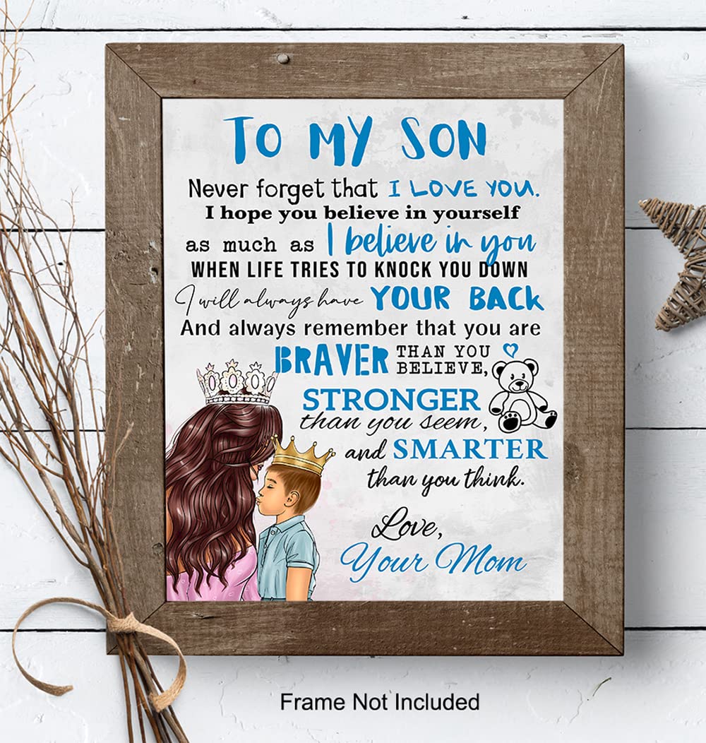 Boys Bedroom Decor - To My Son - Little Boy Kids Room decoration - Baby shower Gift - Blue Nursery Decor - Family Wall Decor Poster - Mom Mother Mexicans Latinx Infant Toddler Child Wall Art & Decor