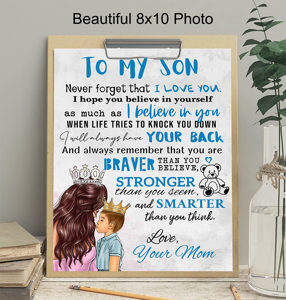 Boys Bedroom Decor - To My Son - Little Boy Kids Room decoration - Baby shower Gift - Blue Nursery Decor - Family Wall Decor Poster - Mom Mother Mexicans Latinx Infant Toddler Child Wall Art & Decor