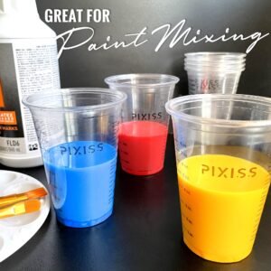 50 Resin Mixing Cups & Resin Mixing Paddles - 10-Ounce For Measuring Paint, Resin, Epoxy - 3 Reusable Pixiss Multipurpose Bidirectional Paint Stirrer for Drill Epoxy & Paint Mixer Drill Attachment