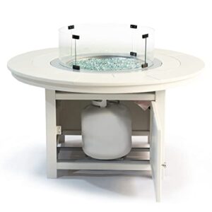 25"(H) x 48"(W) Round Poly FirePit Table in White with Glass Flame-Wind Guard Set