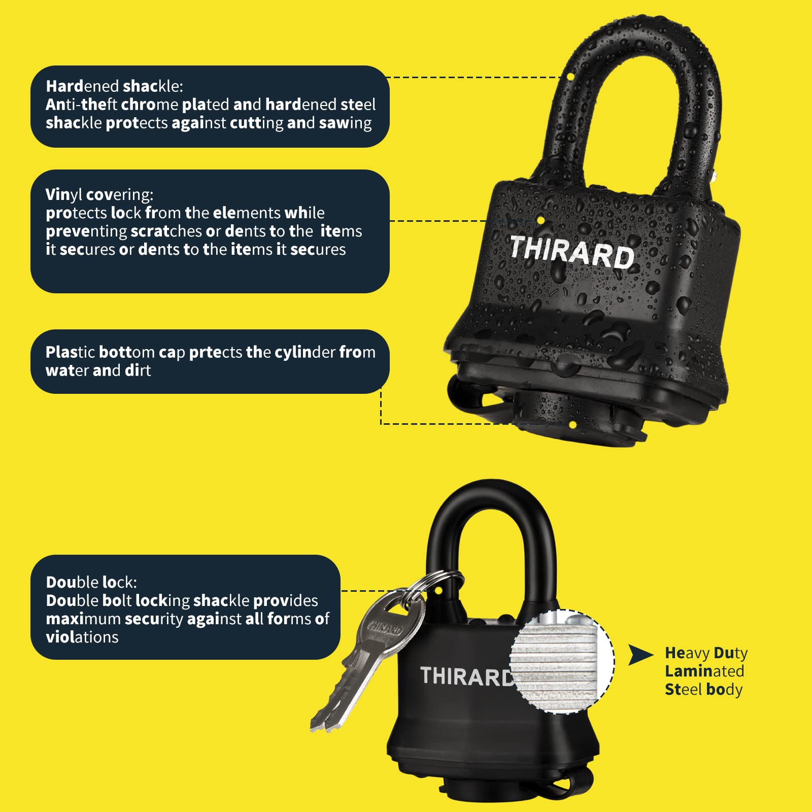 4 Pack Heavy Duty Weatherproof Padlock with Key, 40mm Outdoor Laminated Padlocks Keyed Alike,High Security Pad Lock for Gate，Fence，Storage…