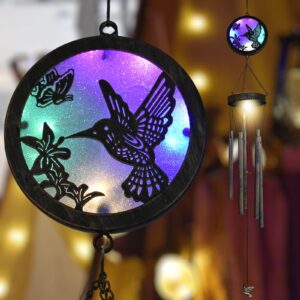 hummingbird solar wind chimes for outside,solar wind chimes aluminum tubes memorial wind bell for garden patio decor best gifts for mom wife grandma(multi-color)