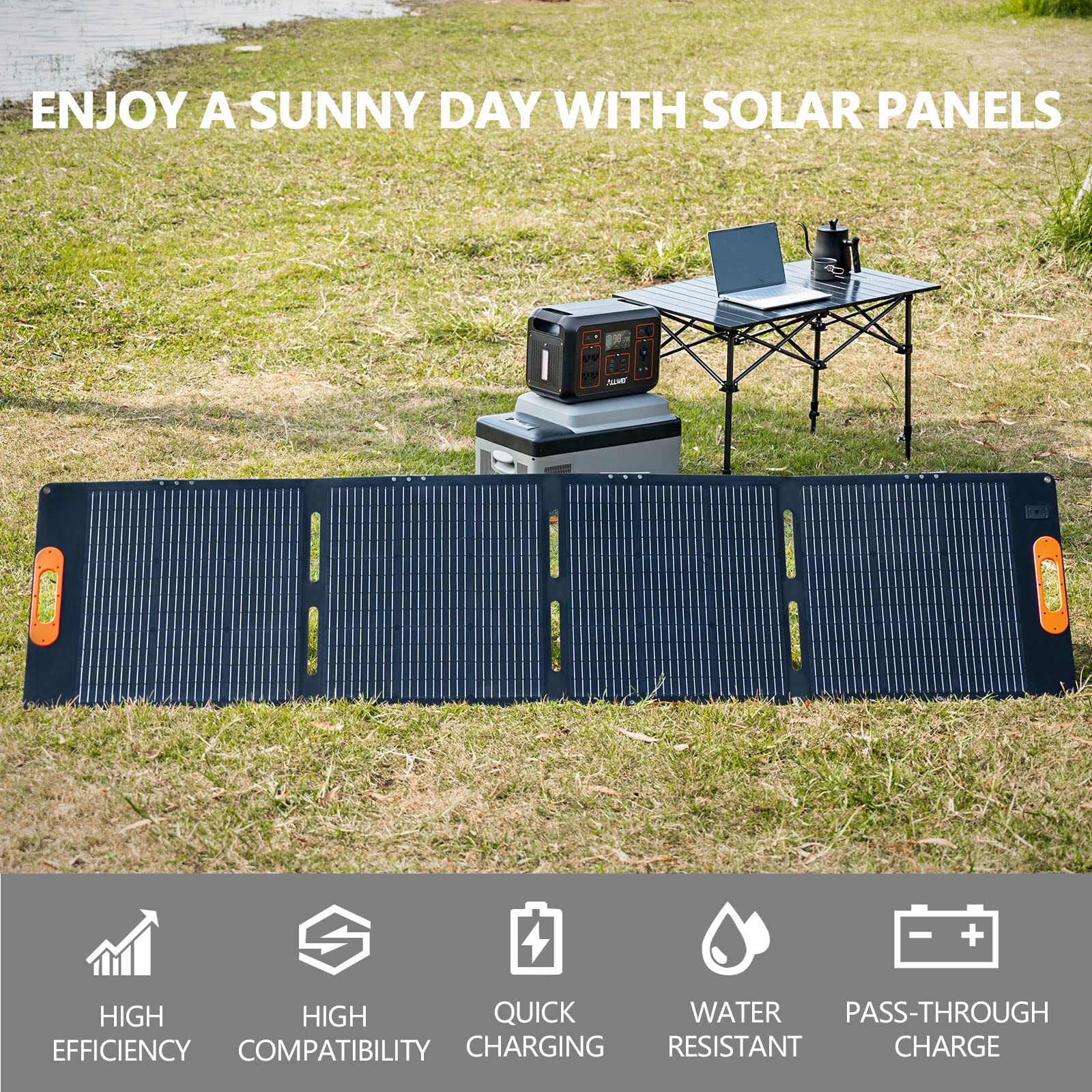 ALLWEI Solar Generator 1200W(Peak 2400W) with 1 * 200W Solar Panel, 1132Wh Portable Power Station, 4* AC Outlet, 6* PD60W USB Outlet, Solar Power Generator for RV/Van Camping Trip Emergency Home Use