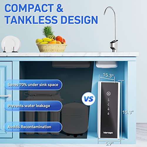 Vortopt Reverse Osmosis System Water Filter - Under Sink Water Purifier, Tankless RO Water Filter System, 0.0001um Purification for Drinking, Reduces TDS