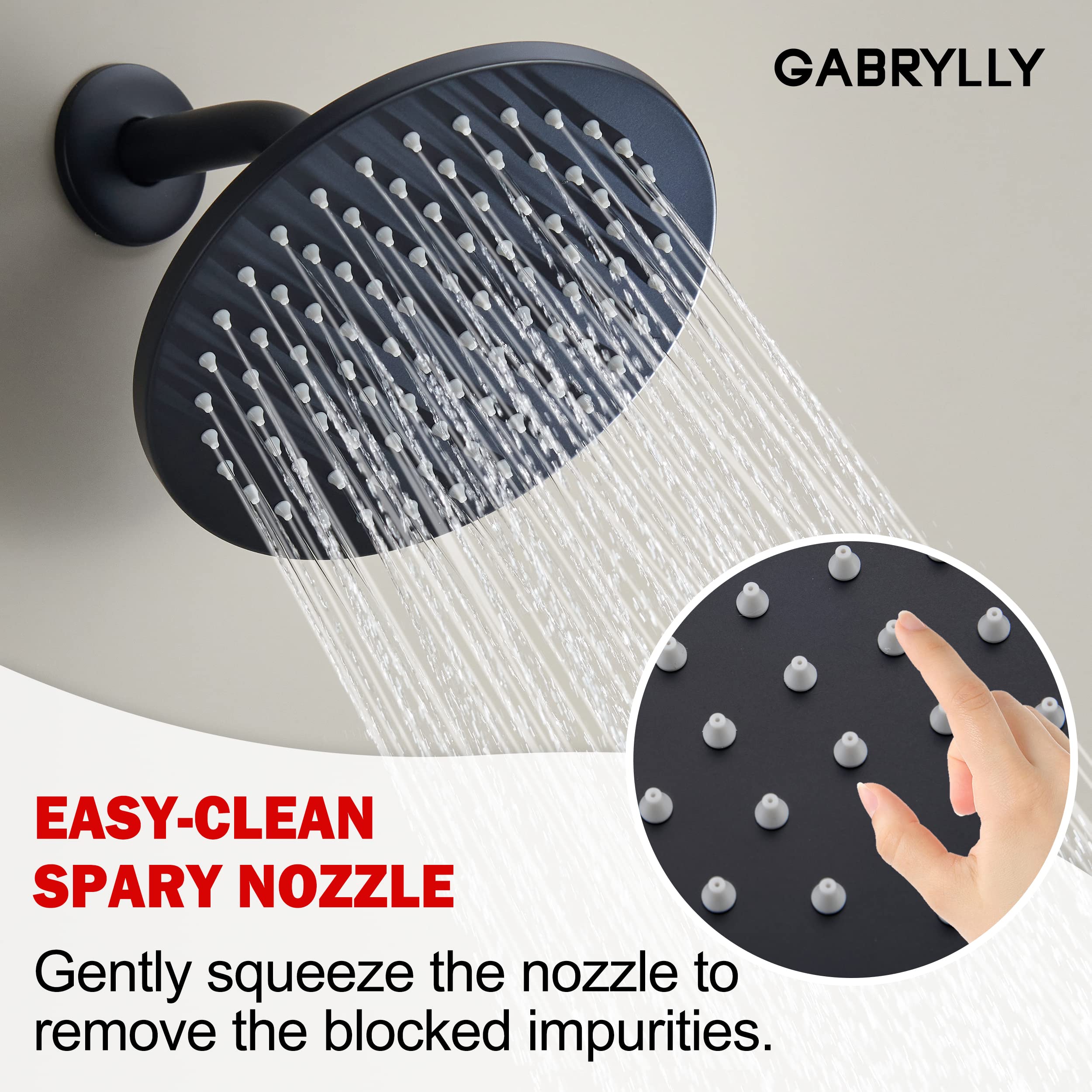 Gabrylly Shower Tub Kit Matte Black, Tub and Shower Faucet Set with 8-Inch Rain Shower Head and Tub Spout, Single-Handle Tub and Shower Trim Kit, Shower Valve Include