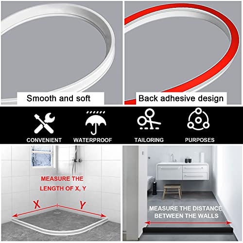 39 Inch Shower Dam Water Stopper, Collapsible Corner Water Strip Dam, Threshold Water Dam Barrier, Silicone Bathroom Water Blocker and Retention System