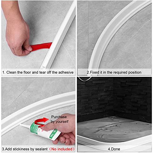 39 Inch Shower Dam Water Stopper, Collapsible Corner Water Strip Dam, Threshold Water Dam Barrier, Silicone Bathroom Water Blocker and Retention System