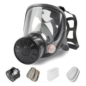 amzyxuan full face gas mask, gas masks survival nuclear and chemical with 40mm activated carbon filter, reusable respirator mask for gases, vapors, dust, chemicals