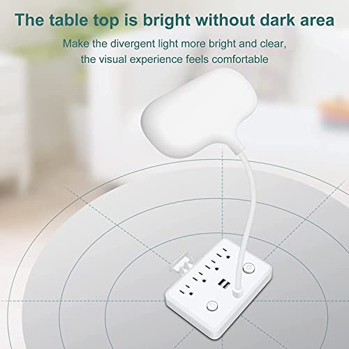 Desk Lamp Surge Protector,Desk Light with 2 USB Charging Port and 4 AC Power Outlet,3 Lighting Modes,USB Wall Charger & Mobile Phone Holder,Multi Plug Outlets for College Dorm Room, Home and Cruise