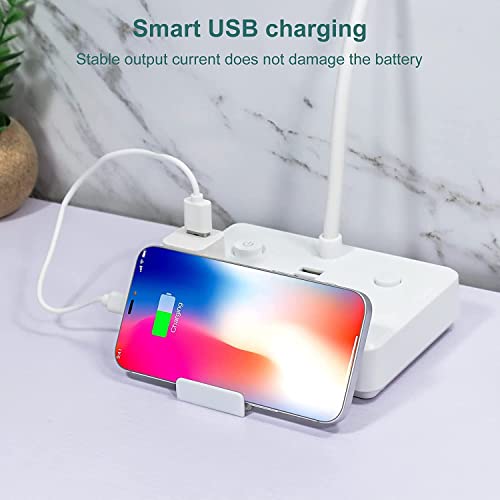 Desk Lamp Surge Protector,Desk Light with 2 USB Charging Port and 4 AC Power Outlet,3 Lighting Modes,USB Wall Charger & Mobile Phone Holder,Multi Plug Outlets for College Dorm Room, Home and Cruise