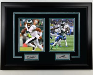 framed jalen hurts and aj a.j. brown philadelphia eagles facsimile laser engraved auto 17x23 dual football photo