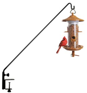 idzo deck bird feeder hanger for railing, 43in deck hook for bird feeder pole, sturdy 1 piece solid steel construction, 3in non-slip clamp, black