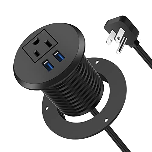 2 inch Desk Power Grommet with QC3.0 Fast Charging USB-A Ports,Recessed Power Socket with 1 Outlet,2 USB-A,6ft 18AWG Cord,Desktop Power Grommet with Ultra Thin Flat Plug,Flush Mount Power Grommet