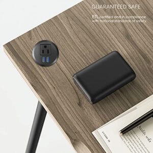 2 inch Desk Power Grommet with QC3.0 Fast Charging USB-A Ports,Recessed Power Socket with 1 Outlet,2 USB-A,6ft 18AWG Cord,Desktop Power Grommet with Ultra Thin Flat Plug,Flush Mount Power Grommet