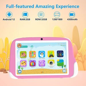 BYANDBY Kids Tablet 8 inch, Android 12 Tablet for Kids, 1280×800 HD Touch Screen, 2+32GB, 512GB Expand Tablet PC, Games, Wi-Fi, Dual Camera, Gift for Girls(Pink