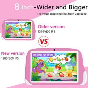 BYANDBY Kids Tablet 8 inch, Android 12 Tablet for Kids, 1280×800 HD Touch Screen, 2+32GB, 512GB Expand Tablet PC, Games, Wi-Fi, Dual Camera, Gift for Girls(Pink