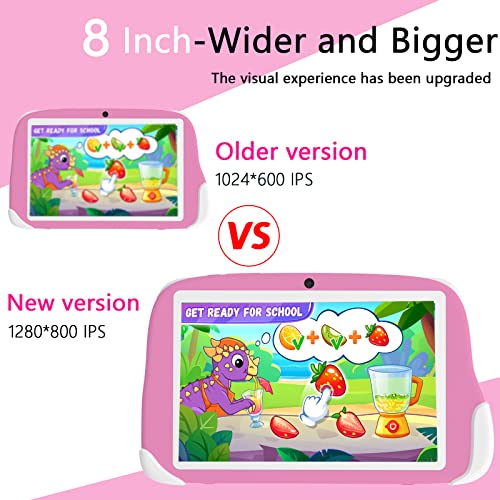 BYANDBY Kids Tablet 8 inch, Android 12 Tablet for Kids, 1280×800 HD Touch Screen, 2+32GB, 512GB Expand Tablet PC, Games, Wi-Fi, Dual Camera, Gift for Girls(Pink