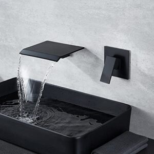 dasan wall mount waterfall bathroom faucet matte black in wall sink faucet, single handle wall mounted modern faucet for bathroom with upgraded rough in valve