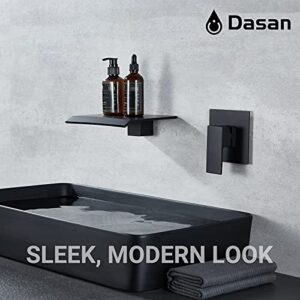 DASAN Wall Mount Waterfall Bathroom Faucet Matte Black in Wall Sink Faucet, Single Handle Wall Mounted Modern Faucet for Bathroom with Upgraded Rough in Valve