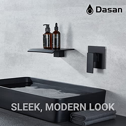 DASAN Wall Mount Waterfall Bathroom Faucet Matte Black in Wall Sink Faucet, Single Handle Wall Mounted Modern Faucet for Bathroom with Upgraded Rough in Valve