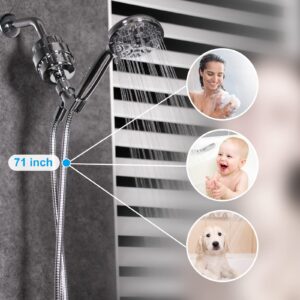6 Functions Handheld Shower Head Set High Pressure Shower Head High Flow Hand Held Showerhead Set with 59 Inch Hose Bracket Teflon Tape Rubber Washers