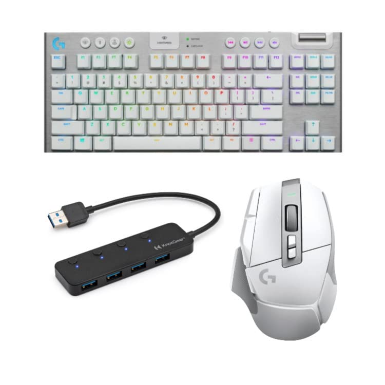 Logitech G915 TKL Tenkeyless Lightspeed Wireless RGB Mechanical Gaming Keyboard (White) Bundle with Logitech G502 X Lightspeed Wireless Gaming Mouse (White) and 4-Port USB 3.0 Hub (3 Items)