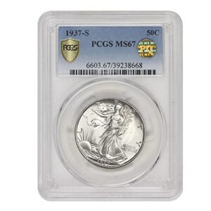 1937 s american silver walking liberty half dollar ms-67 pq approved $0.50 pcgs ms67