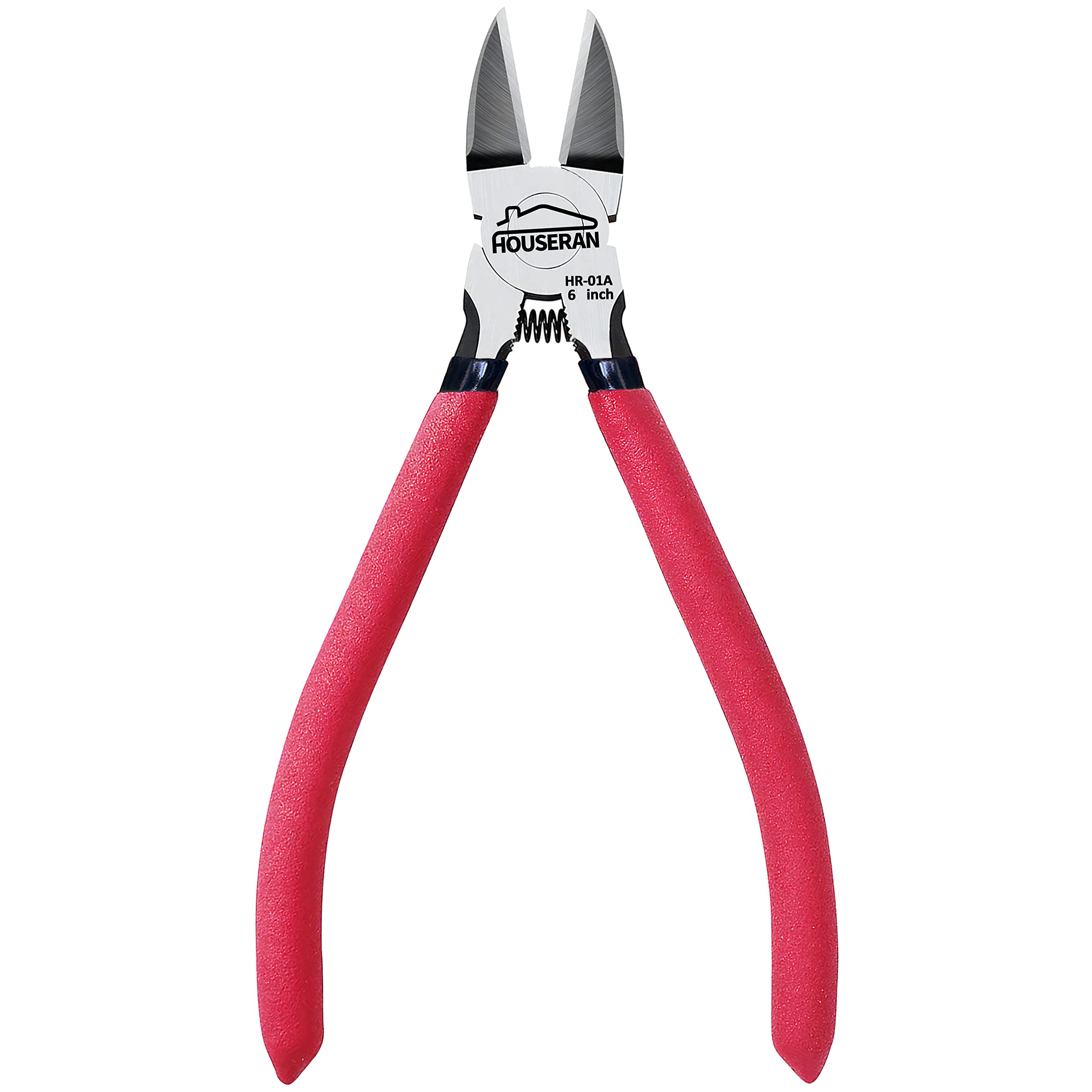 Wire Cutters, 6 inch Side Cutters, HOUSERAN Dikes Wire Cutters Diagonal Cutters with Non-slip Red Handle, Flush Cutter Pliers, Wire Clippers, Spring Loaded Wire Cutters for Jewelry, Crafting, Zip Tie