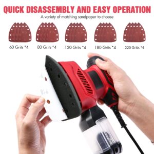 Detail Sander, 130W Compact Electric Sander, 14000 RPM, with 20PCS Sandpaper Mouse Sander, Hand Sanders with Multi-Function efficient Dust Box Collection System, Suitable for Sanding, Polishing, etc.