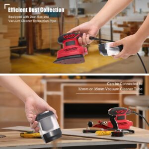 Detail Sander, 130W Compact Electric Sander, 14000 RPM, with 20PCS Sandpaper Mouse Sander, Hand Sanders with Multi-Function efficient Dust Box Collection System, Suitable for Sanding, Polishing, etc.