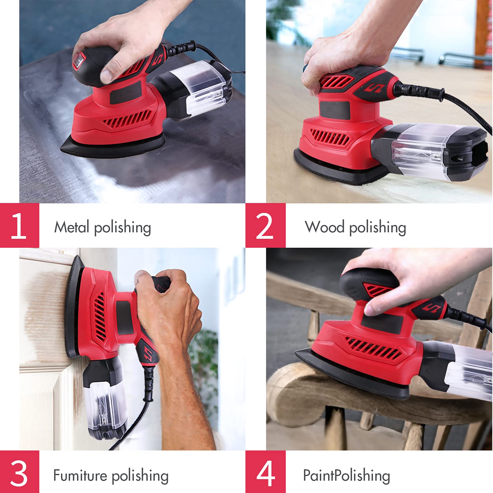 Detail Sander, 130W Compact Electric Sander, 14000 RPM, with 20PCS Sandpaper Mouse Sander, Hand Sanders with Multi-Function efficient Dust Box Collection System, Suitable for Sanding, Polishing, etc.