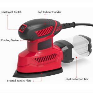 Detail Sander, 130W Compact Electric Sander, 14000 RPM, with 20PCS Sandpaper Mouse Sander, Hand Sanders with Multi-Function efficient Dust Box Collection System, Suitable for Sanding, Polishing, etc.