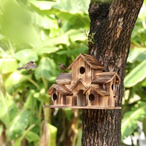 bird house,bird house for outside,hummingbird house with 6 hole,bluebird finch cardinals hanging big birdhouse,nesting box birdhouse for backyard/courtyard/patio decor.