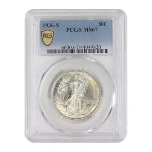 1936 s american silver walking liberty half dollar ms-67 $0.50 pcgs ms67