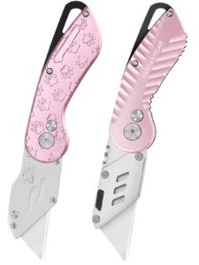 fantasticar pink folding box cutter, unique utility knife metal body and advanced gift package, with extra blades