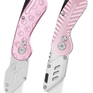 FantastiCAR Pink Folding Box Cutter, Unique Utility Knife Metal Body and Advanced Gift Package, with Extra Blades