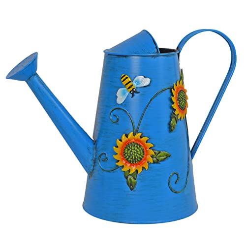 Westcharm Decorative Sunflower & Bee Metal Watering Can (Vol: 10 Cups) | Large Blue Watering Can | Garden Décor Housewarming Gift for Mother Women Friends Gardeners Plants Lovers