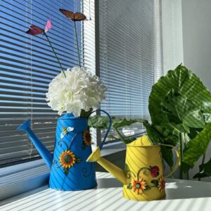 Westcharm Decorative Sunflower & Bee Metal Watering Can (Vol: 10 Cups) | Large Blue Watering Can | Garden Décor Housewarming Gift for Mother Women Friends Gardeners Plants Lovers