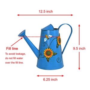 Westcharm Decorative Sunflower & Bee Metal Watering Can (Vol: 10 Cups) | Large Blue Watering Can | Garden Décor Housewarming Gift for Mother Women Friends Gardeners Plants Lovers