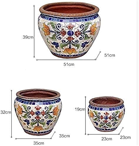 UimimiU European Classical Plant Pot Mosaic Large Flower Pot Hand-Painted Ceramic Container Vase Bonsai Planter Outdoor Garden Villa Corridor Aisle Landscape Decor Home Balcony Terrace