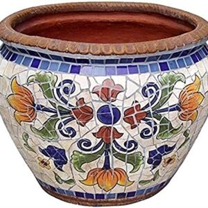 UimimiU European Classical Plant Pot Mosaic Large Flower Pot Hand-Painted Ceramic Container Vase Bonsai Planter Outdoor Garden Villa Corridor Aisle Landscape Decor Home Balcony Terrace