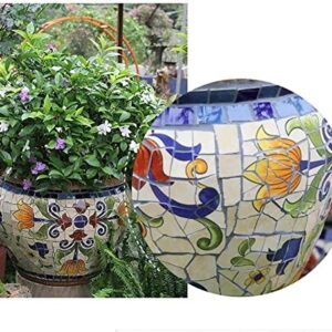 UimimiU European Classical Plant Pot Mosaic Large Flower Pot Hand-Painted Ceramic Container Vase Bonsai Planter Outdoor Garden Villa Corridor Aisle Landscape Decor Home Balcony Terrace