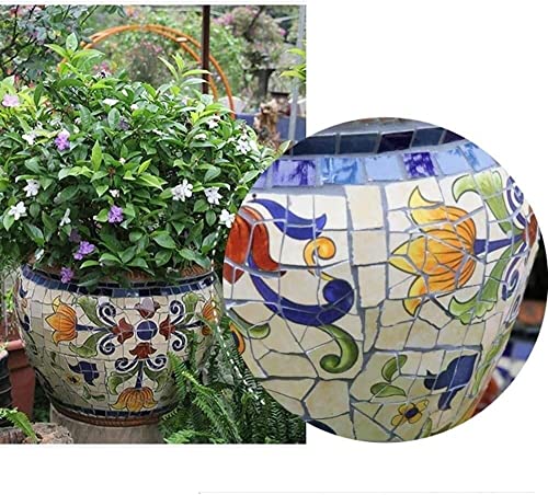 UimimiU European Classical Plant Pot Mosaic Large Flower Pot Hand-Painted Ceramic Container Vase Bonsai Planter Outdoor Garden Villa Corridor Aisle Landscape Decor Home Balcony Terrace